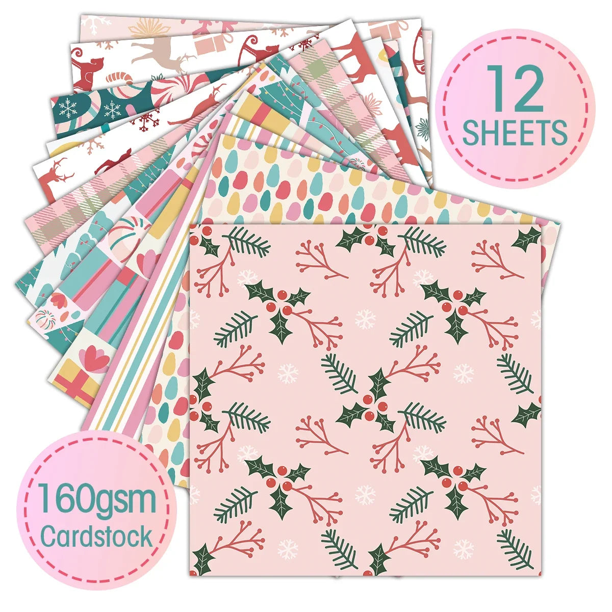 Pink Christmas Scrapbook Paper Pad 12 Sheets